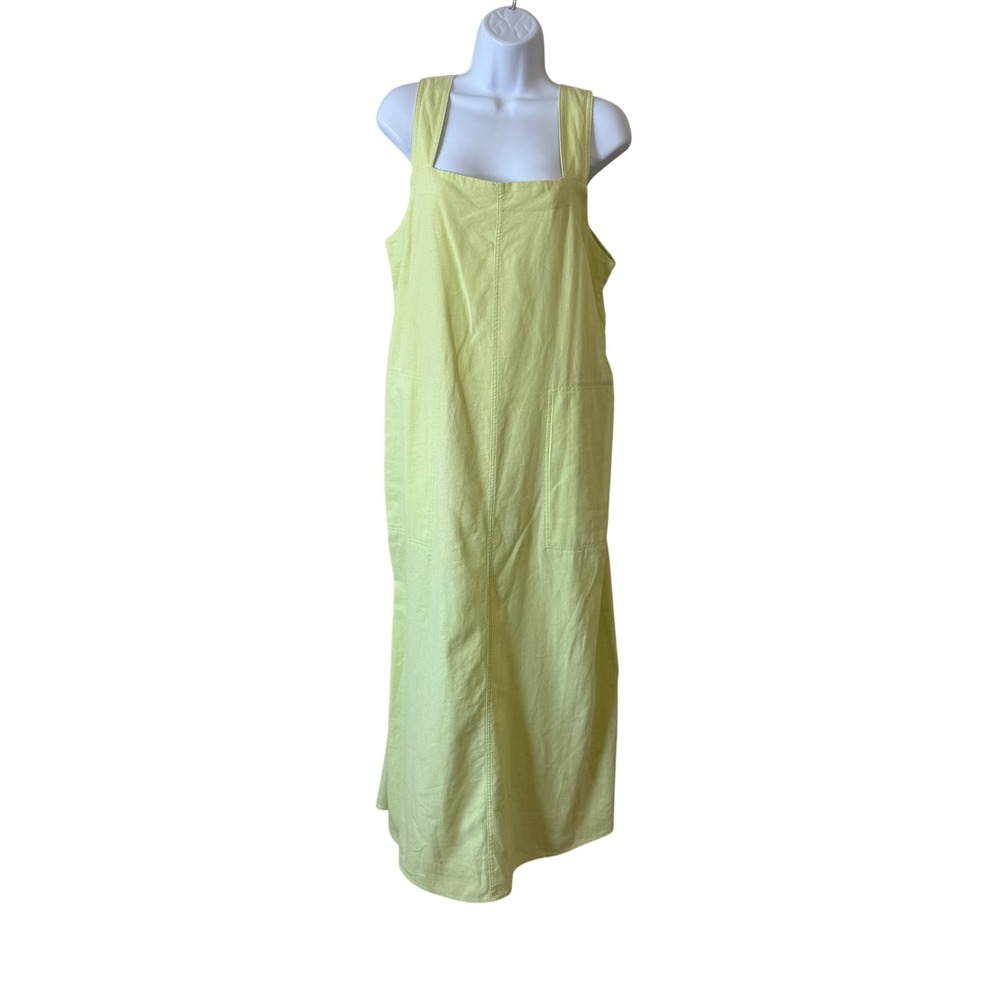 Sigrid Olsen Linen Blend Midi Dress‎ Lime Green Sleeveless Pockets Lagenlook Med